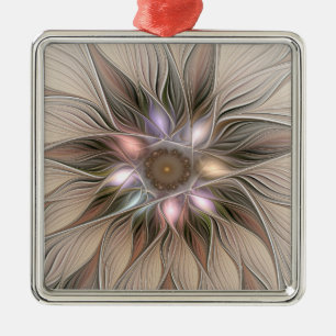 Joyful Flower Abstract Beige Brown Floral Fractal Metal Tree Decoration