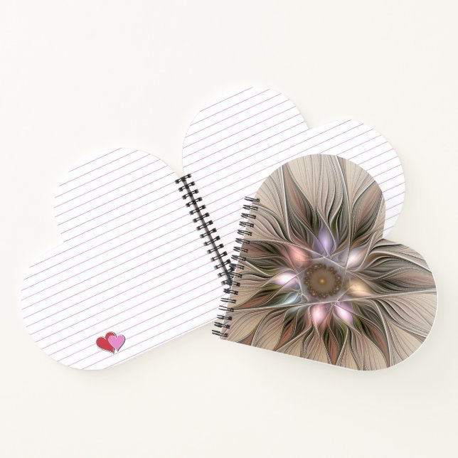 Joyful Flower Abstract Beige Brown Floral Fractal Notebook (Inside)