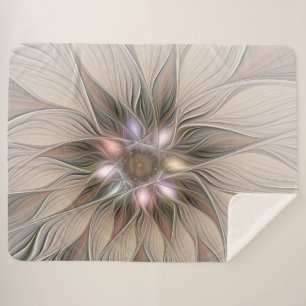 Joyful Flower Abstract Beige Brown Floral Fractal Sherpa Blanket