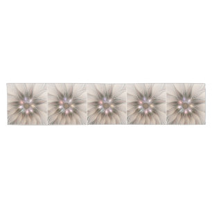 Joyful Flower Abstract Beige Brown Floral Fractal Short Table Runner