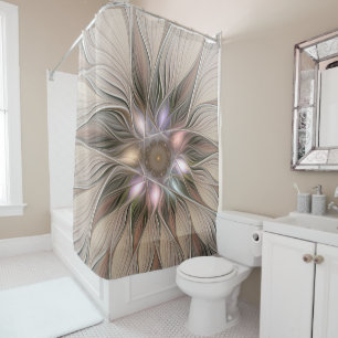 Joyful Flower Abstract Beige Brown Floral Fractal Shower Curtain