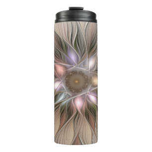 Joyful Flower Abstract Beige Brown Floral Fractal Thermal Tumbler