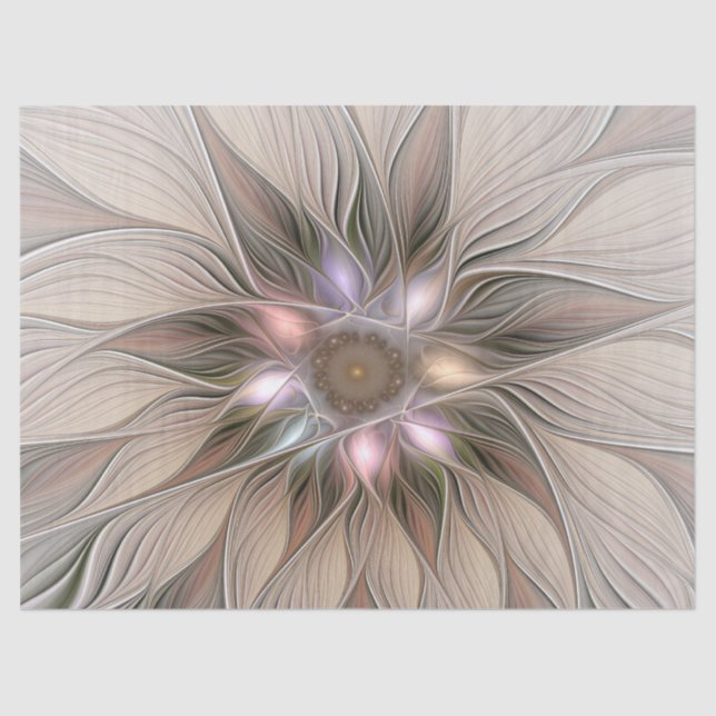 Joyful Flower Abstract Beige Brown Floral Fractal Tissue Paper (Front)