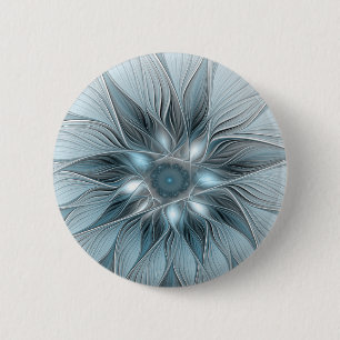 Joyful Flower Abstract Blue Grey Floral Fractal 6 Cm Round Badge
