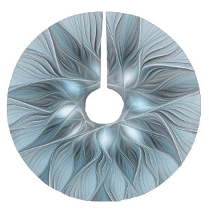 Joyful Flower Abstract Blue Grey Floral Fractal Brushed Polyester Tree Skirt