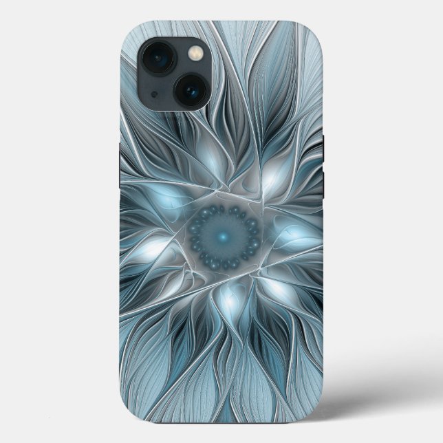 Joyful Flower Abstract Blue Grey Floral Fractal Case-Mate iPhone Case (Back)