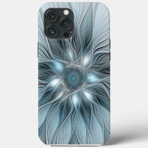 Joyful Flower Abstract Blue Grey Floral Fractal iPhone 13 Pro Max Case