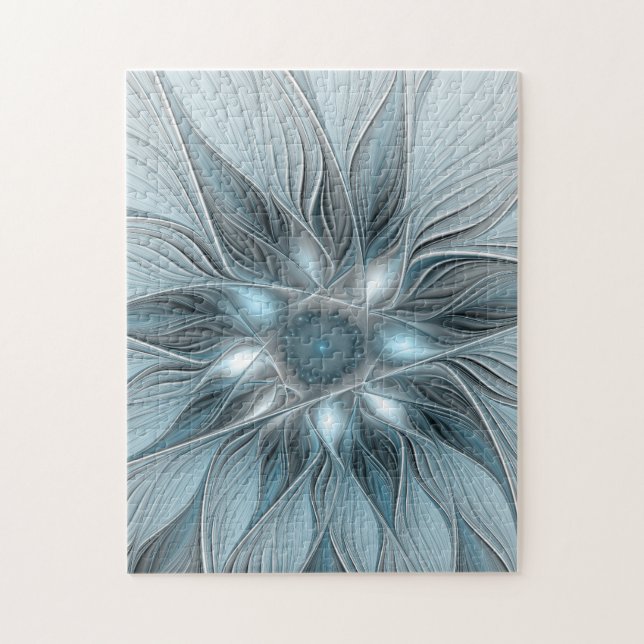 Joyful Flower Abstract Blue Grey Floral Fractal Jigsaw Puzzle (Vertical)
