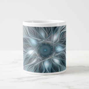 Joyful Flower Abstract Blue Grey Floral Fractal Large Coffee Mug