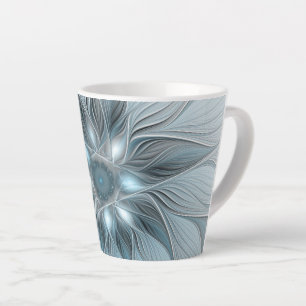 Joyful Flower Abstract Blue Grey Floral Fractal Latte Mug
