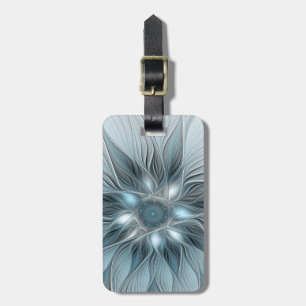 Joyful Flower Abstract Blue Grey Floral Fractal Luggage Tag