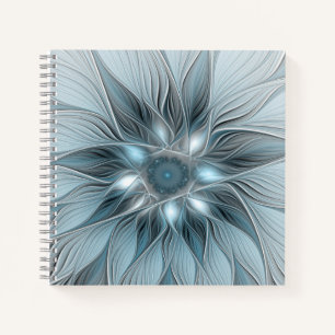 Joyful Flower Abstract Blue Grey Floral Fractal Notebook