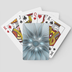 Joyful Flower Abstract Blue Grey Floral Fractal Playing Cards