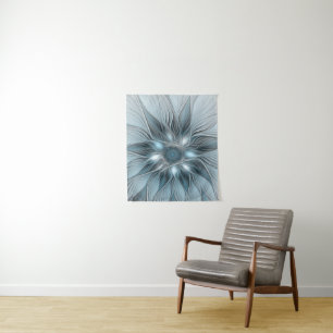 Joyful Flower Abstract Blue Grey Floral Fractal Tapestry