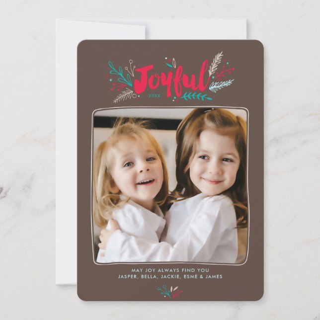 Joyful Foliage Christmas Holiday in Wood Flat Card (Front)