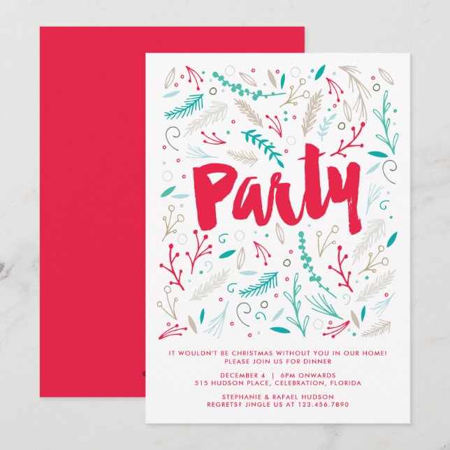 Joyful Foliage Christmas Holiday Party Invitation (Front/Back)