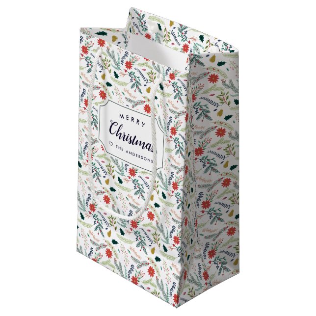 Joyful Foliage Personalised Holiday Small Gift Bag (Front Angled)