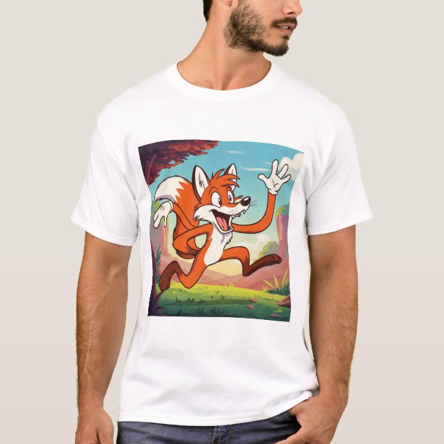 Joyful Forest Fox: A Cheerful Cartoon Adventure T-Shirt (Front)