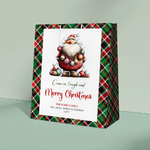 Joyful Funny Santa Playful Red Green Gift Bag