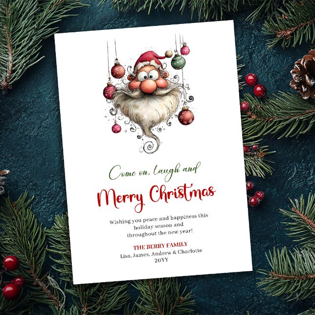 Joyful Funny Santa Playful Red Green Greeting Holiday Card (Joyful Funny Santa Playful Red Green Greeting)