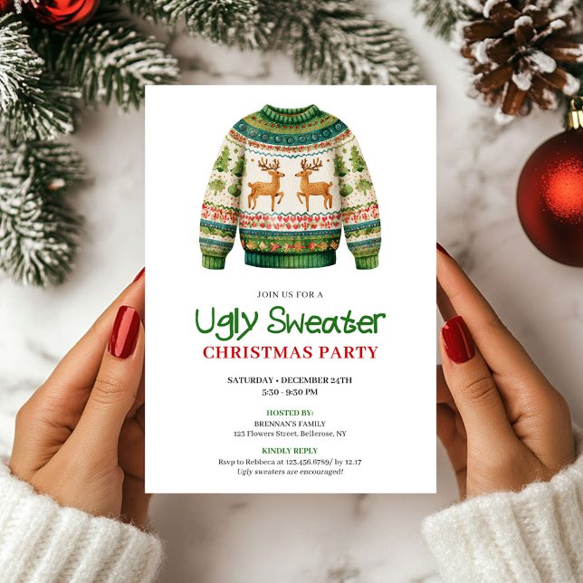 Joyful Funny Ugly Sweater Holiday Party Card (Joyful Funny Ugly Sweater Holiday Party Card)