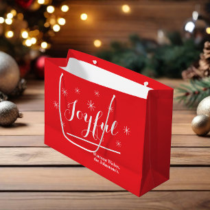 Joyful Gift Chic Script Rustic Chic Red Christmas Large Gift Bag