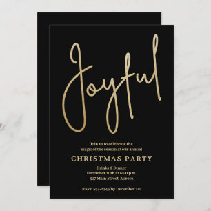 JOYFUL Gold Faux Foil on Black Christmas Party Invitation