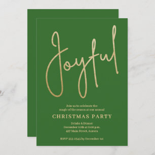 JOYFUL Gold Faux Foil on Green Christmas Party Invitation