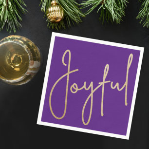 JOYFUL Gold Faux Foil on Purple Napkin