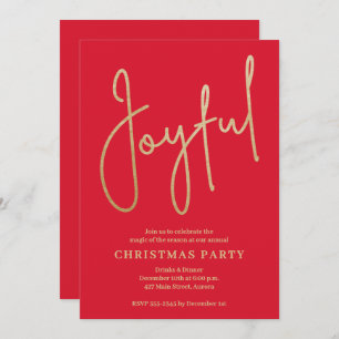 JOYFUL Gold Faux Foil on Red Christmas Party Invitation
