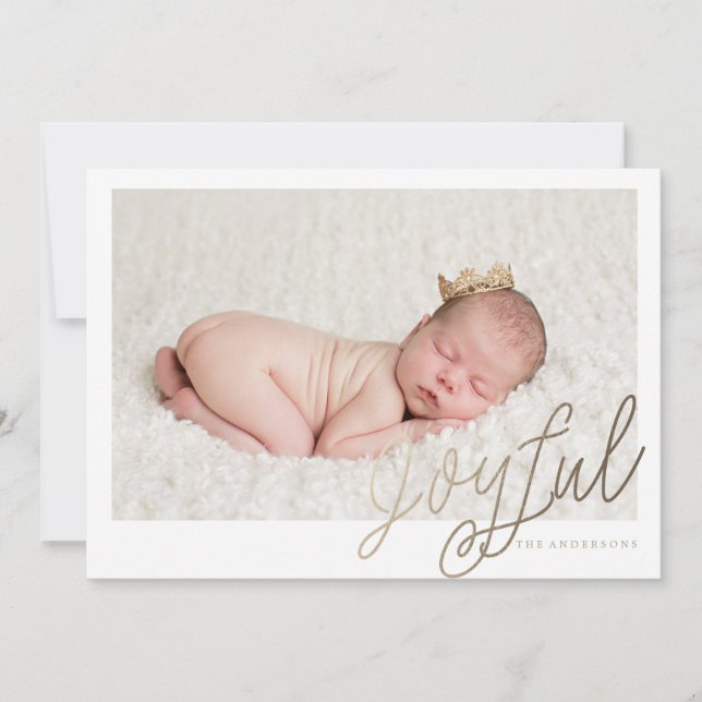 JOYFUL GOLD FOIL photo christmas greeting card (Front)