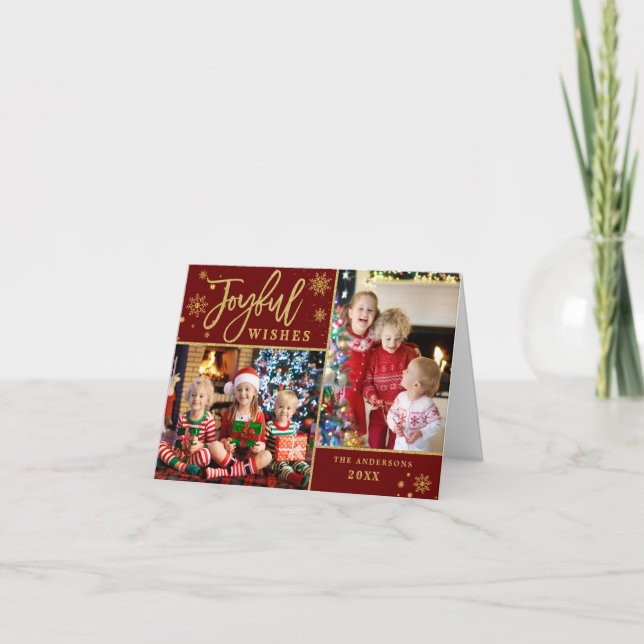 Joyful Gold Frame 3 PHOTO Holiday Greeting Card (Front)