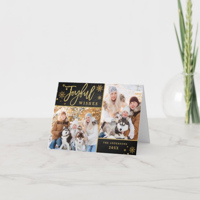 Joyful Gold Frame 3 PHOTO Holiday Greeting Card (Front)
