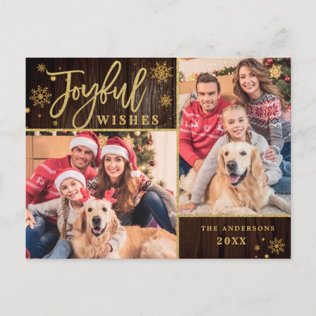 Joyful Gold Frame Modern Script 2 PHOTO Greeting Postcard (Front)