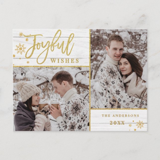 Joyful Gold Frame Modern Script 2 PHOTO Greeting Postcard (Front)
