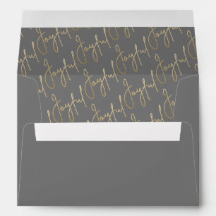 JOYFUL Gold Script on Black Christmas Envelope