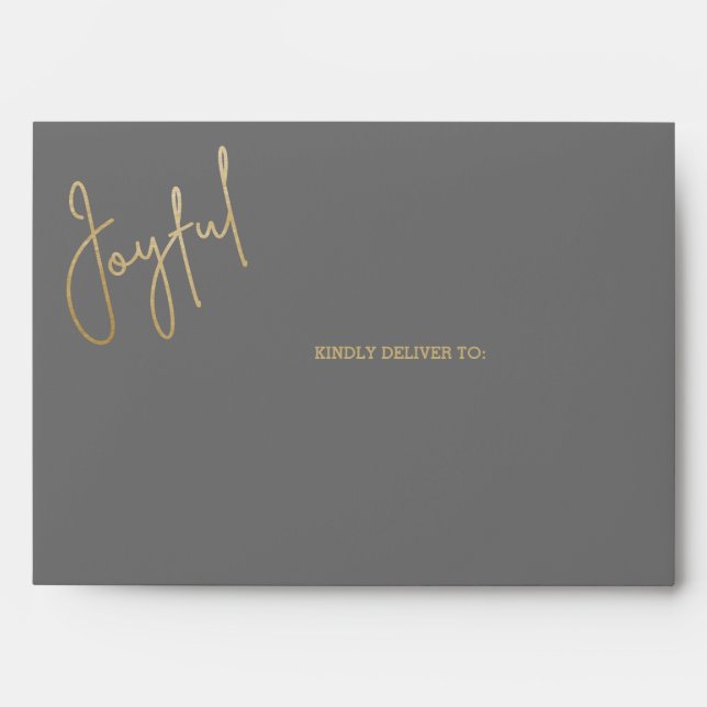 JOYFUL Gold Script on Black Christmas Envelope (Front)