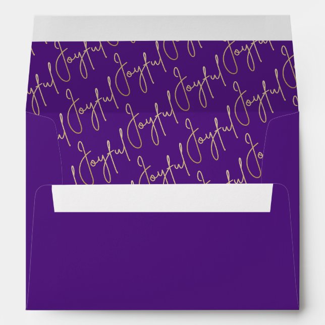 JOYFUL Gold Script on Purple Christmas Envelope (Back (Bottom))