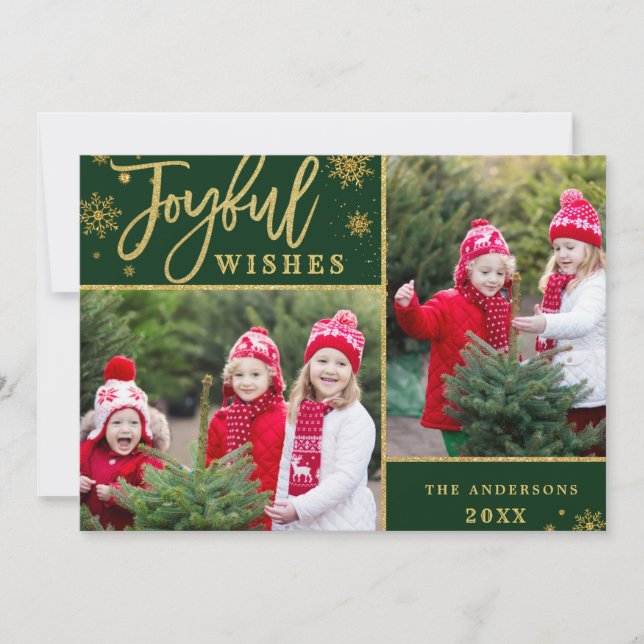 Joyful Golden Frame 2 PHOTO Holiday Greeting Card (Front)