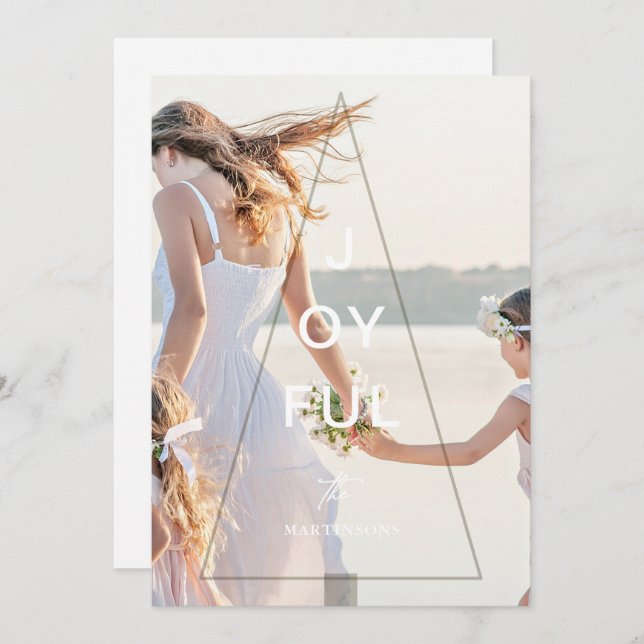 Joyful Golden Yellow Christmas Tree Overlay Holiday Card (Front/Back)