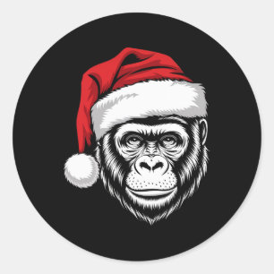 Joyful Gorilla Santa On Gorilla Christmas  Classic Round Sticker