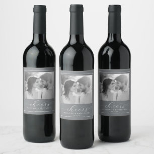 Joyful Grayscale Elegant Photo Wine Label