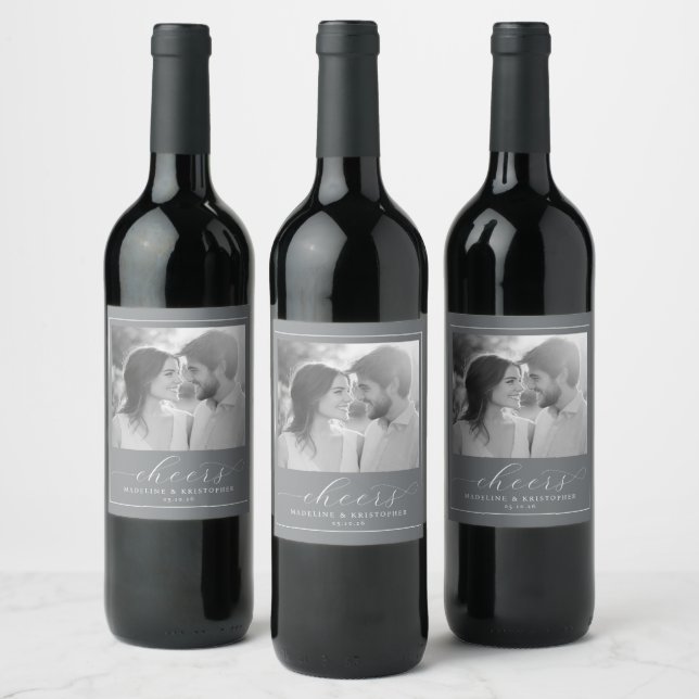 Joyful Grayscale Elegant Photo Wine Label (Bottles)