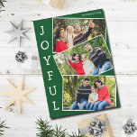 Joyful Green 3 Family Photo Collage Christmas Holiday Card<br><div class="desc">Modern green Christmas photo collage card with 3 family photographs in a fun overlapping snapshot pattern with white border and the word Joyful written vertically down the side. Find your three favourite pictures for this cute family holiday card.</div>