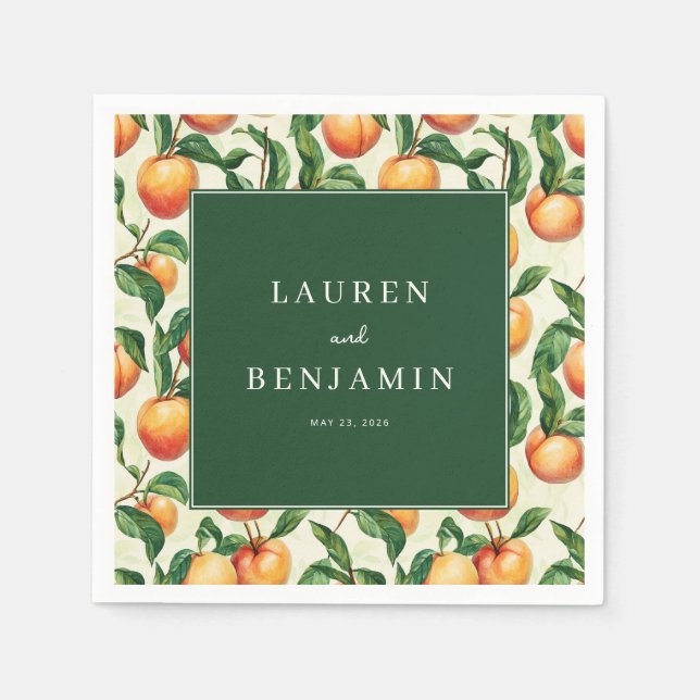 Joyful Green Peach Illustration Napkin (Front)
