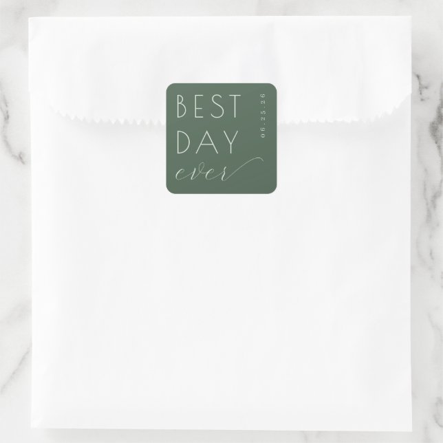 Joyful Green Typographic Celebration Square Sticker (Bag)