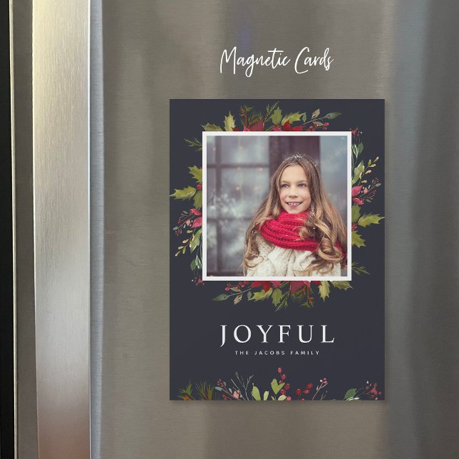 Joyful Greenery | Magnetic Holiday Photo Card (Creator Uploaded)