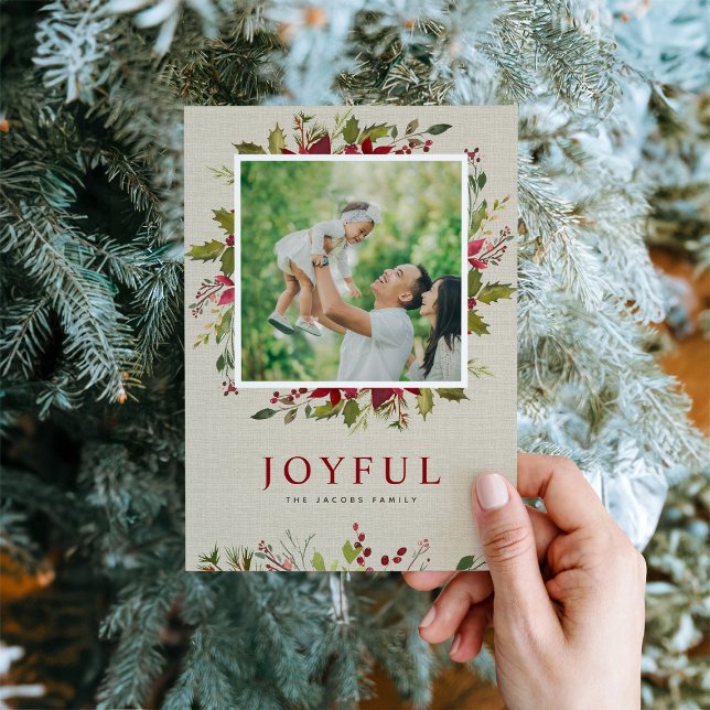 Joyful Greenery | Magnetic Holiday Photo Card (Creator Uploaded)