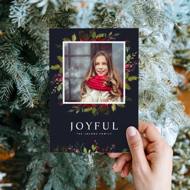 Joyful Greenery | Magnetic Holiday Photo Card (Creator Uploaded)