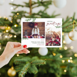 Joyful Greetings   Greenery Branches 2 Photo Holiday Card